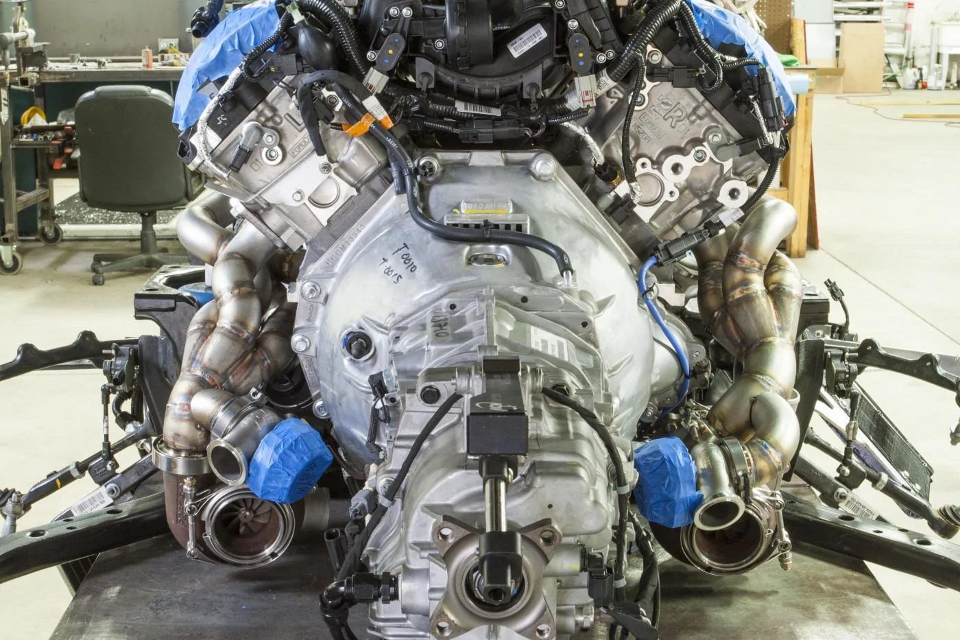 GT350 Engine From Back with Headers.webp