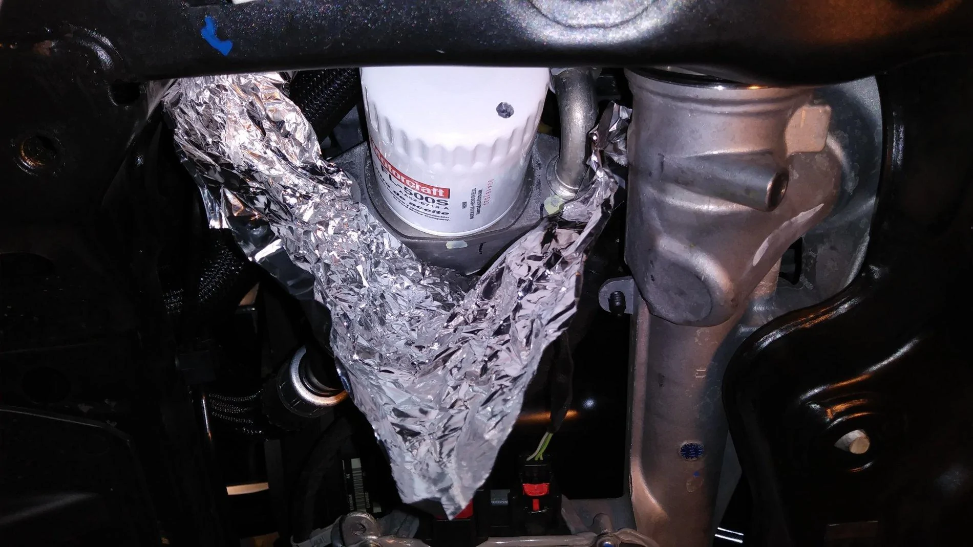 Mustang Oil Filter Drain Setup.webp