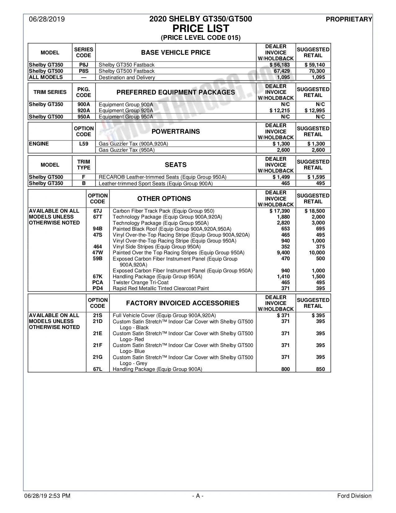 2020MY Shelby GT350 & GT500 PL015 Price list.webp