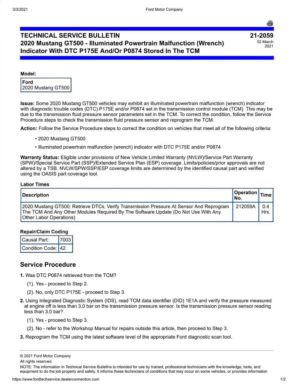 GT500 DCT Bulletin from Ford Service.webp