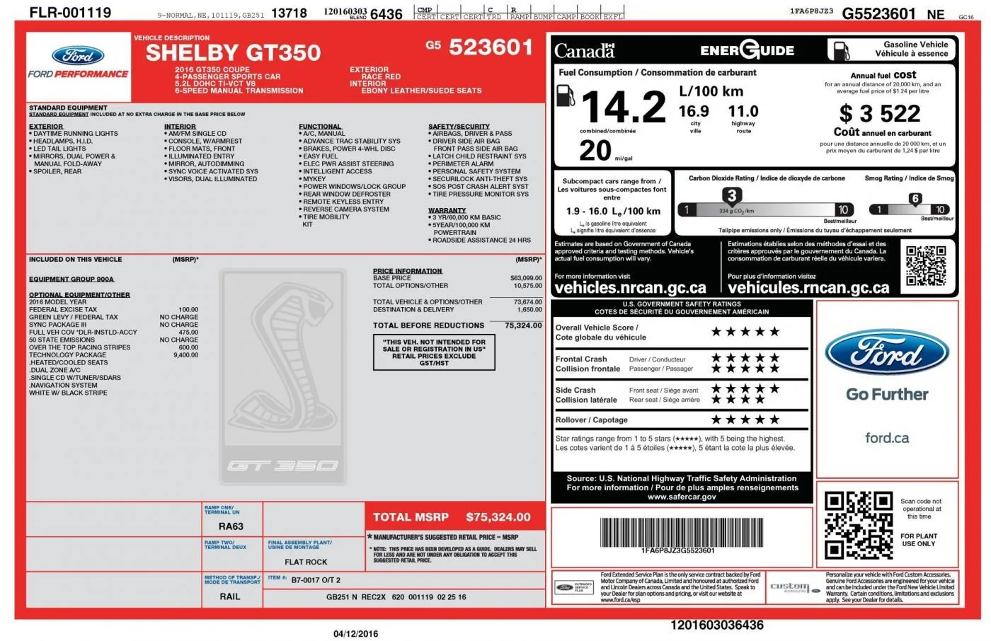 My Red Shelby GT350 Window Sticker.webp