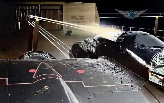 P-61, checking gun alignment, colorized.webp