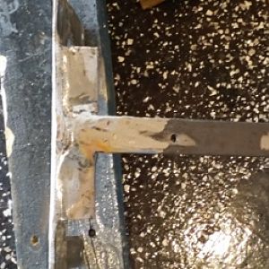 take you angled steel and evenly hammer it from 90 degrees to 45 degrees. it must be even. find the center of your angled steel and the center of your