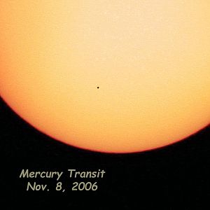 Mercury Transit Close Up, I took this in 2006, Mercury, this closest planet to the Sun moving across it's disk. On the left edge of the Sun is a Sun s