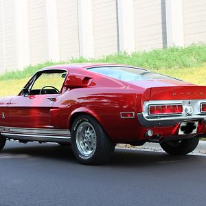 Sept 2017 Rear shot. Note the 65 T-Bird taillight frames on the fiberglass rear end. I just replaced the gas cap with a NOS. Also replaced the reflect