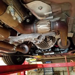 This PP car has mini headers stock from the factory and some pretty large exhaust pipes. 435 HP 400 ft lbs of torque
