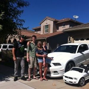 Vaughn Gittin Jr delivering my 2013 Mustang along with a matching Fisher Price Mustang for me and my son