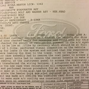 evap core dealer receipt