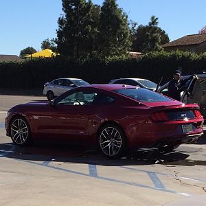 First day at the carwash. Nov 2014, the new Stang was a rare sighting. These people thought it was a supercar.
