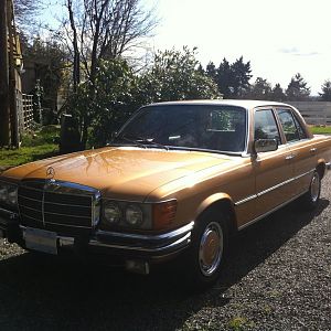 "Goldie" 
1973 450SE, first year "S" class.
Euro Bumpers
Fully restored
Wife's old ride.